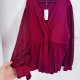 Bordowa bluzka kopertowa 4XL 48 koronkowe rękawy elegancka Plus Size nowa z metką 4XL / 48 / 20
