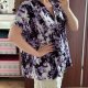 Croft & Barrow bluzka w kwiaty 4XL 48 fioletowa zapinana Plus Size elegancka 4XL / 48 / 20