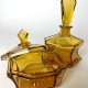 Zestaw Toaletowy Art Deco Bohemia karafka szkło prasowane bursztynowe lata 20/30 Vintage