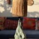 Organiczna lampa ceramiczna z abażurem z rafii, morska, handmade