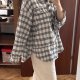 Koszula w kratę oversize | biała szara | postrzępione wykończenie 4XL / 48 / 20