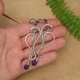 Długie kolczyki z ametystami, stal chirurgiczna, wire wrapping, ametyst