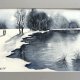 Spacer nad jeziorem. Original Akwarela A4