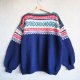 Wełniany granatowy norweski sweter ręcznie robiony handmade 100% wełna Blom Vintage & Second Hand