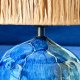 Ceramiczna lampa z abażurem z rafii, niebieska, handmade