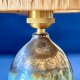Ceramiczna lampa lawa z abażurem z rafii, zieleń i złoto, handmade