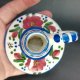 Mały ceramiczny kaganek świecznik ręcznie malowany kwiaty vintage