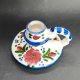 Mały ceramiczny kaganek świecznik ręcznie malowany kwiaty vintage