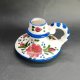 Mały ceramiczny kaganek świecznik ręcznie malowany kwiaty vintage