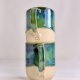 Duży zielono-niebieski kubek ceramiczny z uchem, nakrapiany, rękodzieło, kamionka, sygnatura