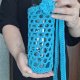 BŁĘKITNE szydełkowe NOSIDEŁKO na butelkę - handmade z kwiatuszkiem