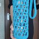 BŁĘKITNE szydełkowe NOSIDEŁKO na butelkę - handmade z kwiatuszkiem
