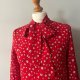Czerwona bluzka vintage z kokardą kwiaty retro XS