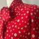 Czerwona bluzka vintage z kokardą kwiaty retro XS