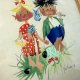 Ilustracja dziecięca 1952 r Maud D’Andin obraz sygnowany Mid Century Szwecja Vintage