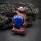 Wisiorek z drewna amarant - niebieski agat – ręcznie rzeźbiony, artystyczne zdobienia, biżuteria z drewna, luxe wooden jewelry, premium