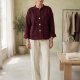 Handmade Burgundy Cotton Shirt-Jacket | Old Money Style Boxy Blouse with Gold Buttons