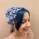 Bandana szydełkowa, chusta na głowę boho niebieska kwiatkowy wzór
