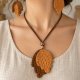 Komplet biżuterii boho handmade, szydełkowy naszyjnik i kolczyki, naturalna bawełna, prezent dla kobiety
