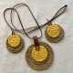 Komplet biżuterii boho handmade, naszyjnik i kolczyki z juty i wełny, naturalna biżuteria szydełkowa