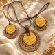 Komplet biżuterii boho handmade, naszyjnik i kolczyki z juty i wełny, naturalna biżuteria szydełkowa