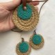 Komplet biżuterii boho handmade, naszyjnik i kolczyki z juty i bawełny, naturalna biżuteria szydełkowa