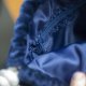 Granatowa listonoszka z kominem z weluru w figi – handmade, unikat