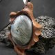 Wisiorek z naturalnego drewna Gombe i labradoryt – rękodzieło z duszą - prezent dla kobiety dla niej Unique Jewelry Design; Luxury Wooden