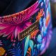 Granatowa listonoszka z kominem z weluru w kwiaty – handmade, unikat