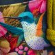 Ciemnoszara listonoszka z kominem z weluru w kwiaty i koliberki – handmade