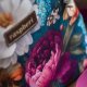 Listonoszka z kominem z weluru ecru i turkusowych peonii – handmade, unikat
