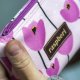 Etui na klucze z różowego weluru w tulipany – handmade