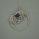 Wisiorek koło kółko ametyst, wire wrapping, stal chirurgiczna