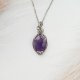 Naszyjnik Ametyst stal chirurgiczna wisiorek handmade wirewrapping