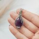 Naszyjnik Ametyst stal chirurgiczna wisiorek handmade wirewrapping