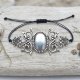 Srebrna Bransoletka Boho z Ażurową Wytłoczką Floral na Czarnym Sznurku