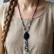Amulet Nocy – Długi Boho Naszyjnik z Granatowym Agatem i Kamieniami Naturalnymi
