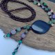 Amulet Nocy – Długi Boho Naszyjnik z Granatowym Agatem i Kamieniami Naturalnymi