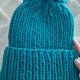 Turkusowa CZAPKA z pomponem - handmade na drutach