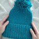 Turkusowa CZAPKA z pomponem - handmade na drutach