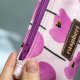 Etui na klucze z różowego weluru w tulipany – handmade