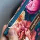 Etui na klucze z weluru w peonie – kwiatowe etui handmade