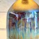 Ceramiczna fakturalna lampa z abażurem z rafii, zieleń, srebro i pumeks, handmade