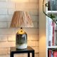 Ceramiczna fakturalna lampa z abażurem z rafii, zieleń, srebro i pumeks, handmade
