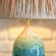 Ceramiczna duża lampa z abażurem z rafii, zieleń, brąz i beż handmade