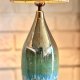 Ceramiczna duża lampa z abażurem z rafii, zieleń, brąz i beż handmade