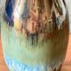 Ceramiczna duża lampa z abażurem z rafii, zieleń, brąz i beż handmade