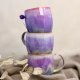 Duży lawendowy kubek ceramiczny, róż, turkus i fiolet, kamionka