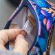 Etui na klucze z granatowego weluru w różowe i fioletowe kwiaty – handmade