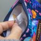 Etui na klucze z granatowego weluru w różowe i fioletowe kwiaty – handmade